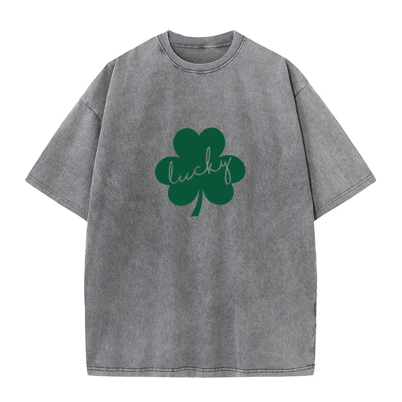 

Patricks Day Shamrock vintage Washed T Shirts for Men Outdoor Summer Tops Tees Special Washed Tee Shirt Crew Neck Combed cotton