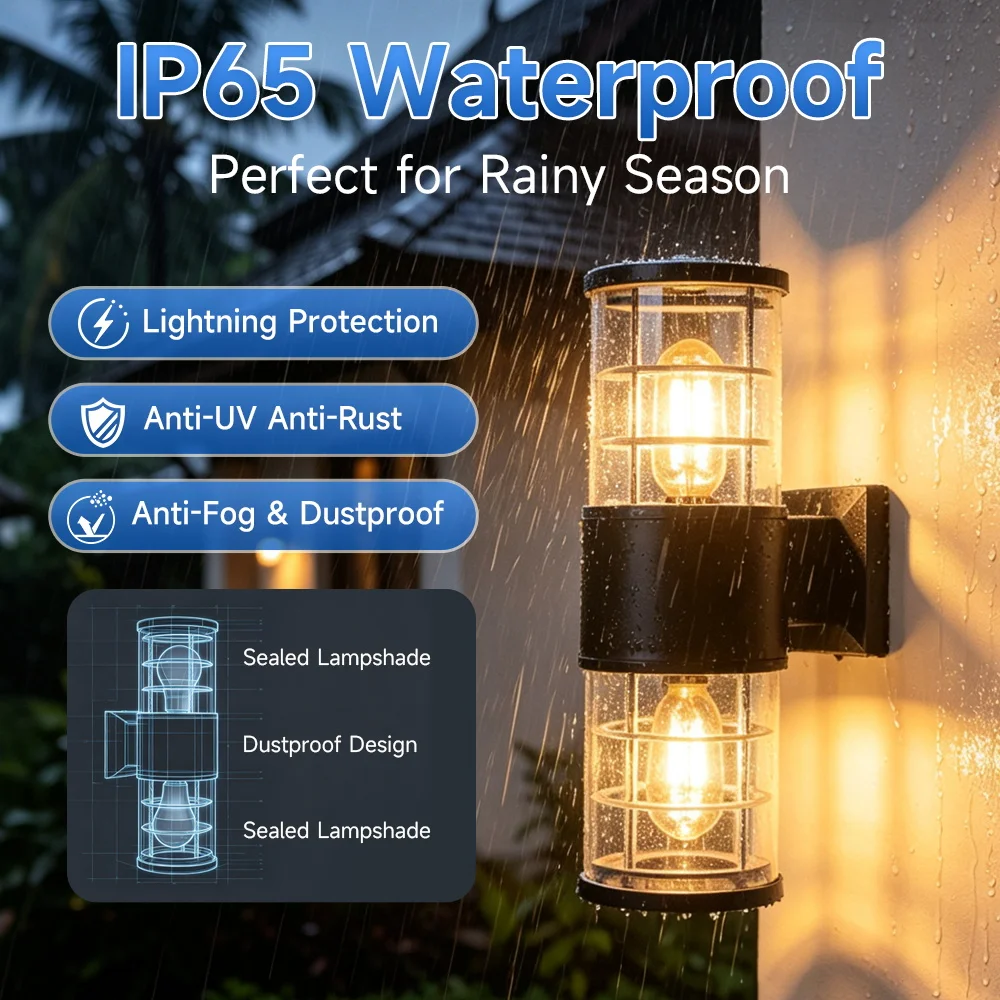 Up and Down Wall Lighting AC85-265V Waterproof E27 Wall Light Outdoor for Porch Door Garden Fixture Home Led Wall Sconce Decor