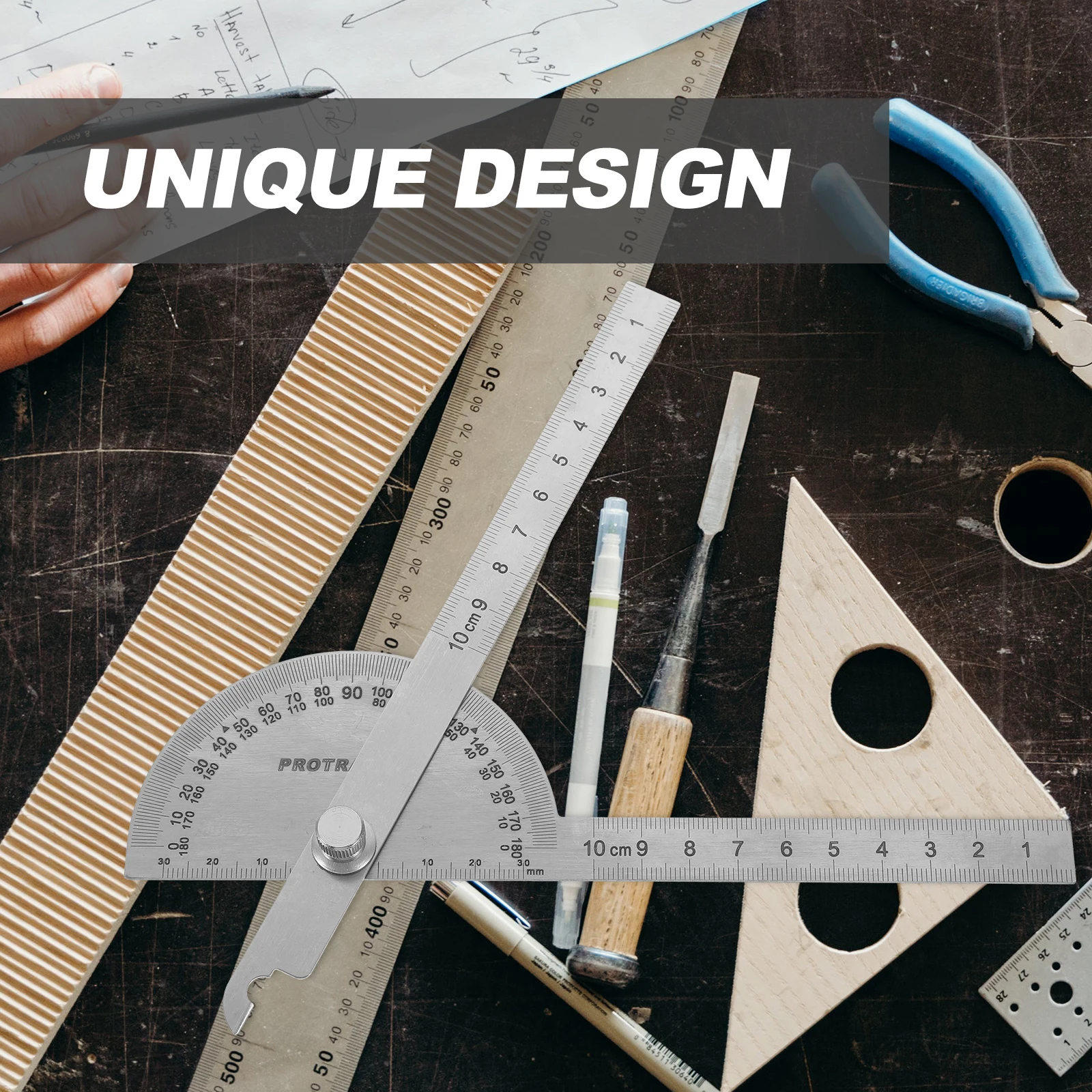 

Stainless 7cm Swing Arm Protractor 90 100 Double Blade for Woodworking Construction Angle Metal Ruler Tools