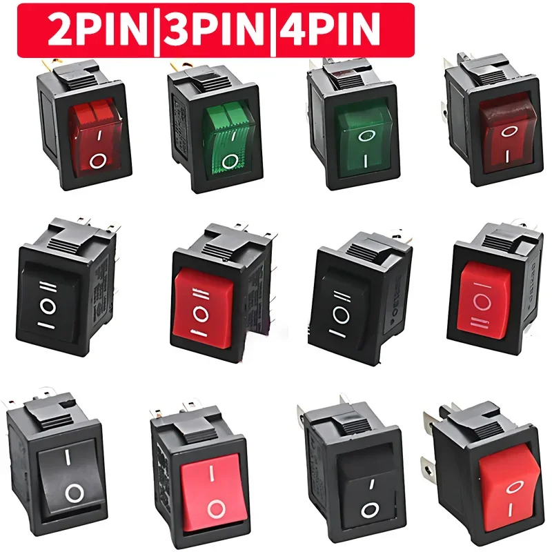 10/30/100 Pcs KCD1 Snap - in Boat Rocker Switch - SPST ON - OFF, 2/3/4 Pin, 250V 6A (AC) / 125V 10A, 2P Toggle Power Snap Switch