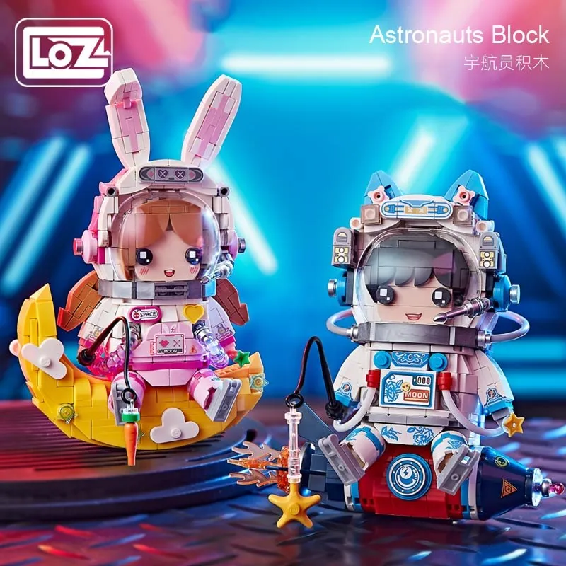 Loz Astronaut Series Building Blocks Rabbit Blue and White Porcelain Educational Assembled Toys New Year Gift Decoration