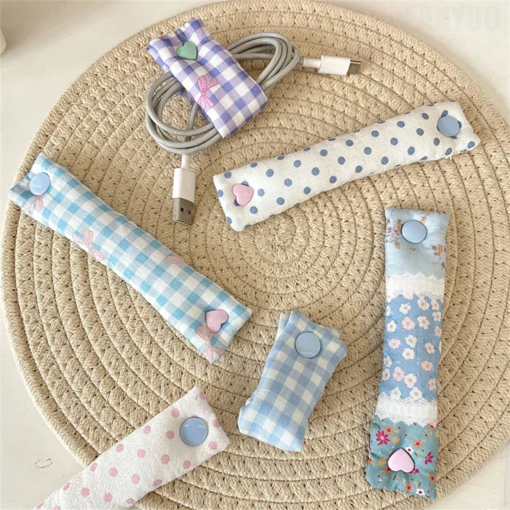 Data Cable Storage Buckle Flower Pattern Charging Cable Winder Headphone Cable Storage Fabric Cute Fixed Organization Tools