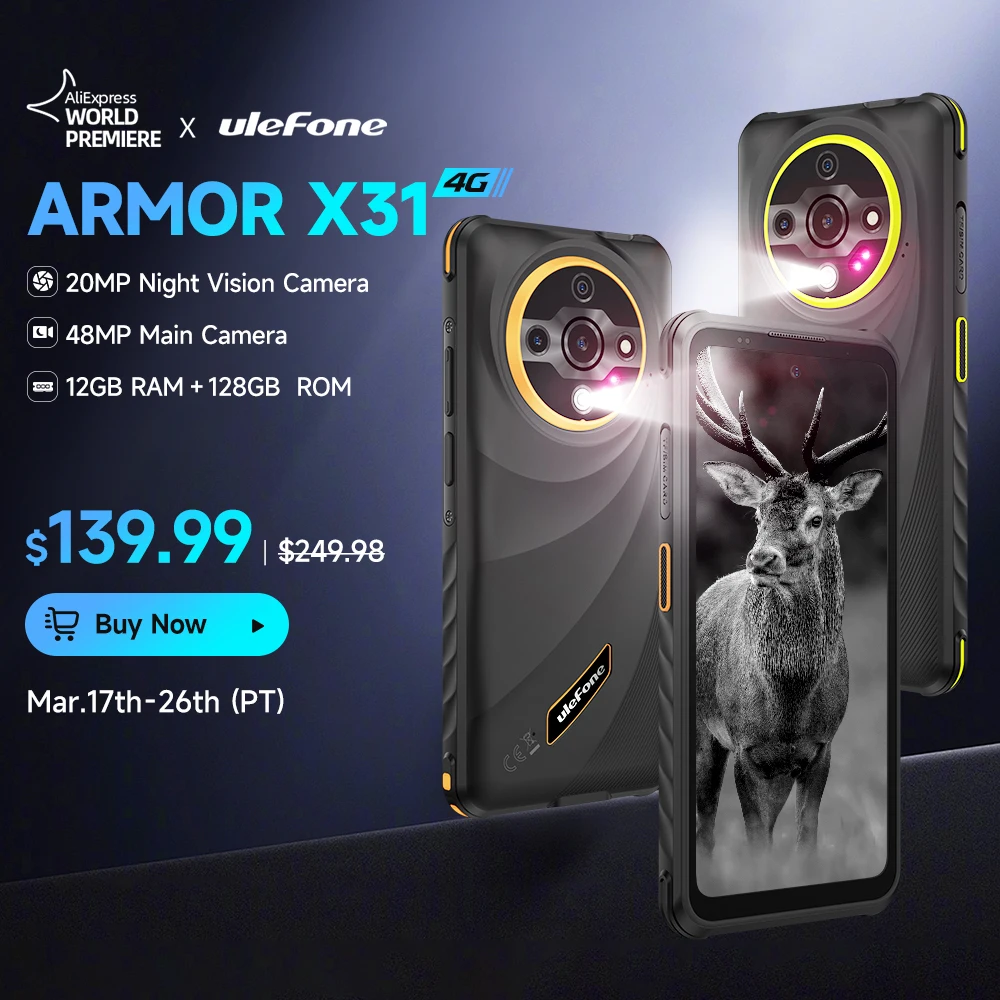 Ulefone Armor X31 4G Rugged Phone Android 14 Smartphone 6.56”12GB RAM 128GB ROM  48MP NFC Night Camera IR Blaster Global version