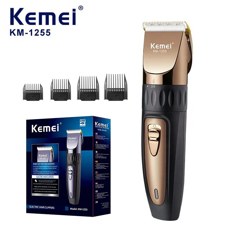 Kemei 1255 مشابك شعر كهربائية رجل قابلة للشحن آلة قطع الشعر قادين الشعر اللحية المشكل ماكينة حلاقة نحت المقص