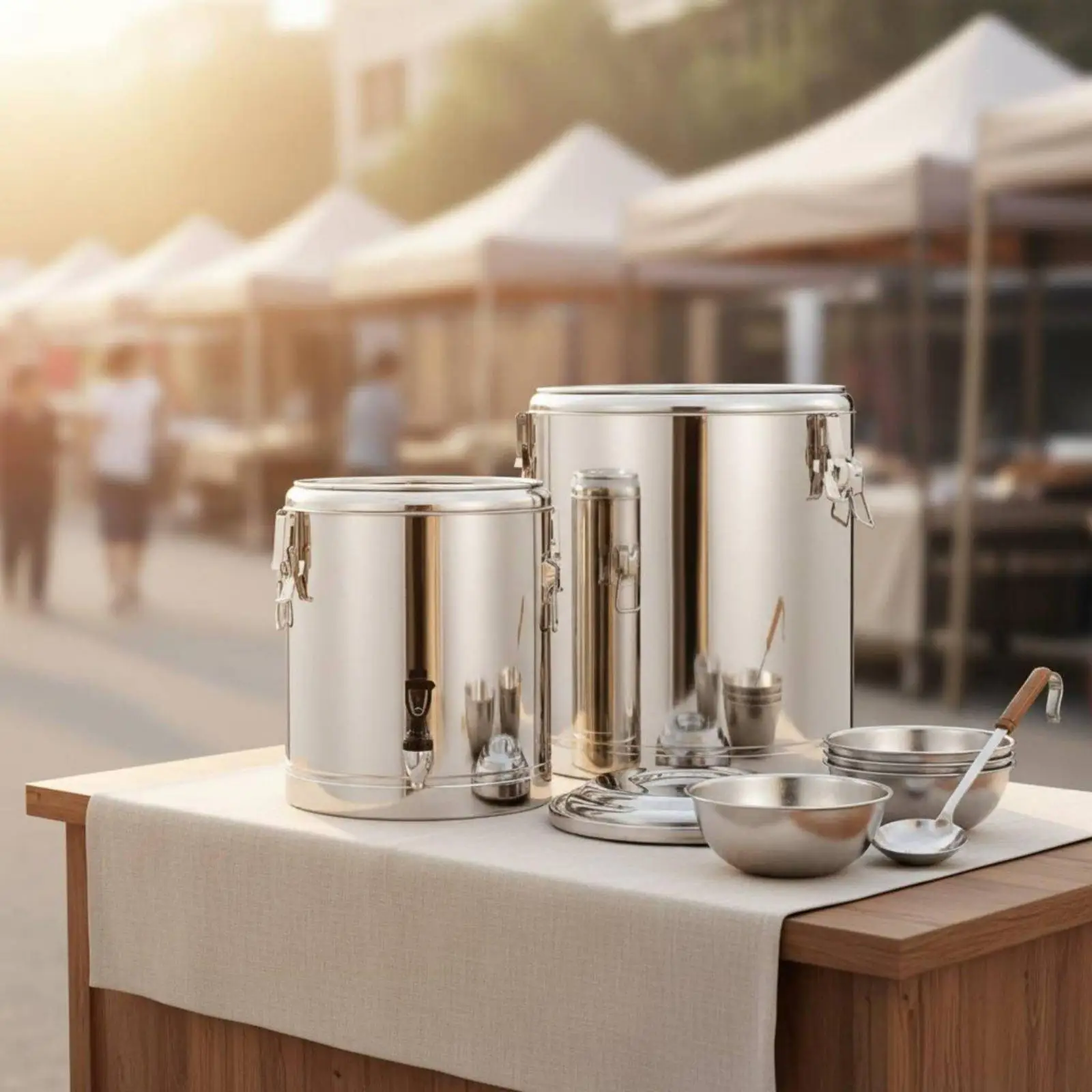 Insulated Stainless Steel Pail Triple Layer Thermal Bucket with Spigot for Tea Milk Cold Drink Storage
