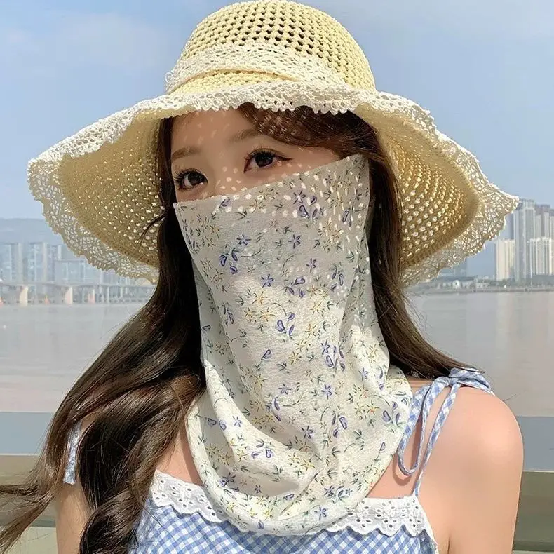 Summer Full-Face Windproof Mask for Women Driving & Cycling Fresh-Style Neck Scarf, Face Covering, Neck Protector