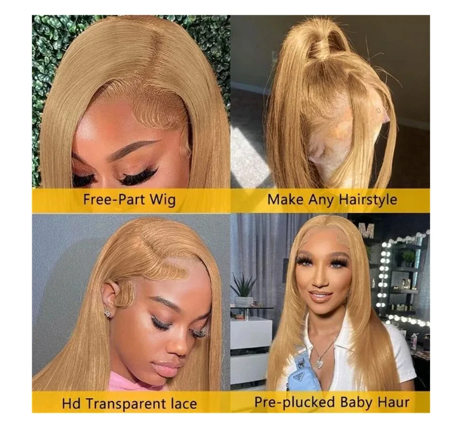 Varlea 34 Inch Honey Blonde Wig Human Hair Straight Hd Lace Frontal Wig 13x6 13x4 Lace Frontal Blonde Wig For Women Brazilian image 3