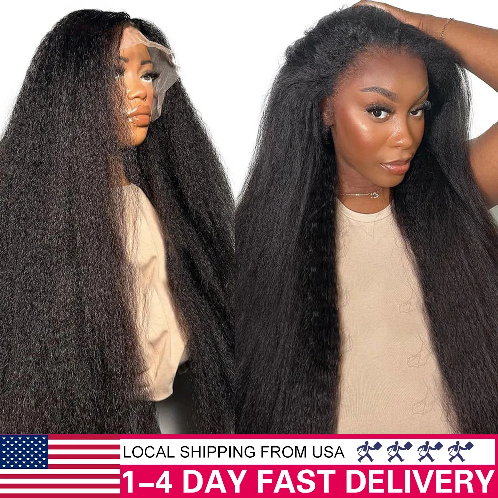 13x6 Kinky Straihgt HD Lace Front Wigs Human Hair Pre Plucked 13x6 Real Swiss Lace Frontal Wigs 180% Bleached Knots for Women