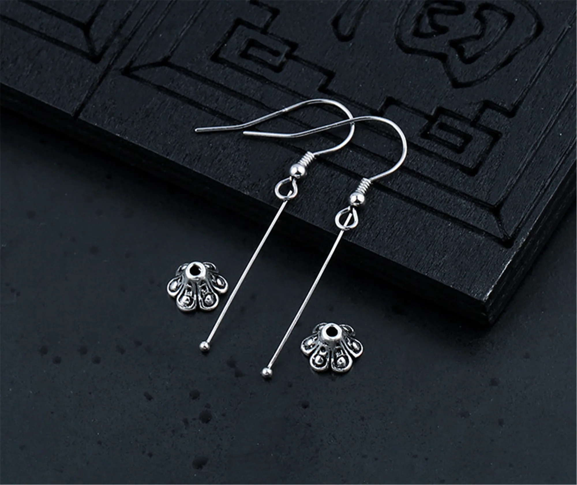 

Sterling Silver Earring Base for 8mm-10mm Round Beads Ear Threader Earrings Antique Style Earrings Components
