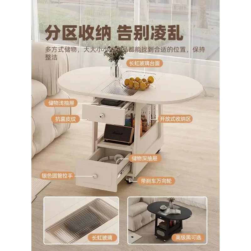 

-Складной журнальный столик с кремовым ветром, 1 метр, простой современный маленький тележка из цельного дерева для гостиной, мобильного дома, балкона