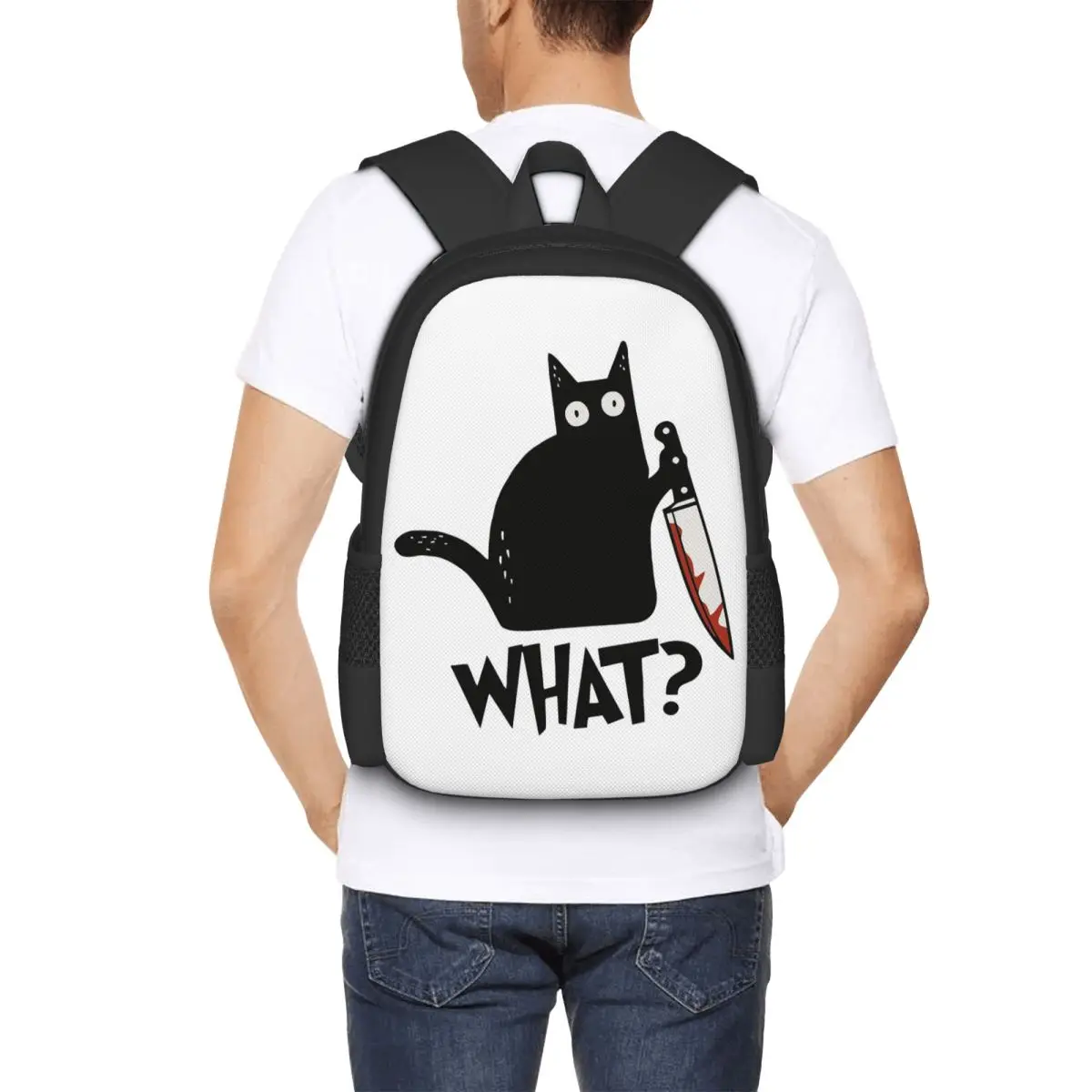 

Cat What Murderous Black Cat With Knife Student Backpack School Bag Hiking Travel Daypack for Boys Girls Bookbag Shoulder Bags