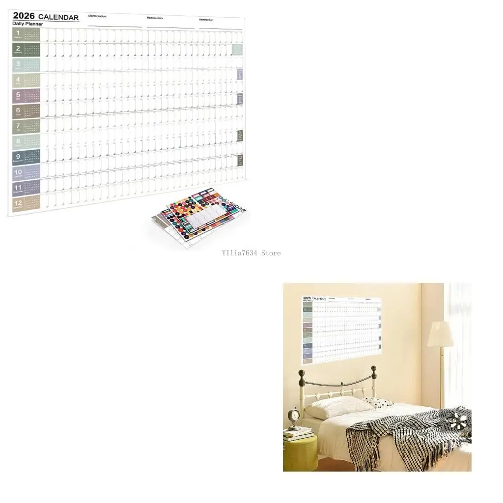 

2026 Full Year Calendar Yearly Planner Dated 74x52.5cm for Daily Planning