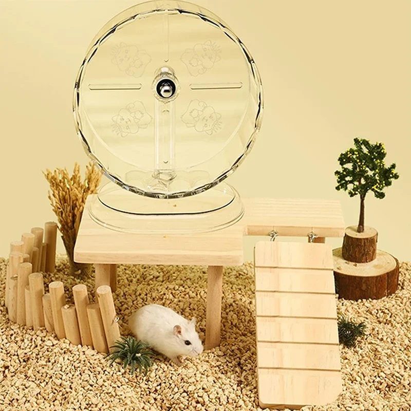 Transparent Hamster Running Wheel Cute Small Pet Golden Bear Sport Toy Silent Free Running Wheel with Bracket Height Adjustable