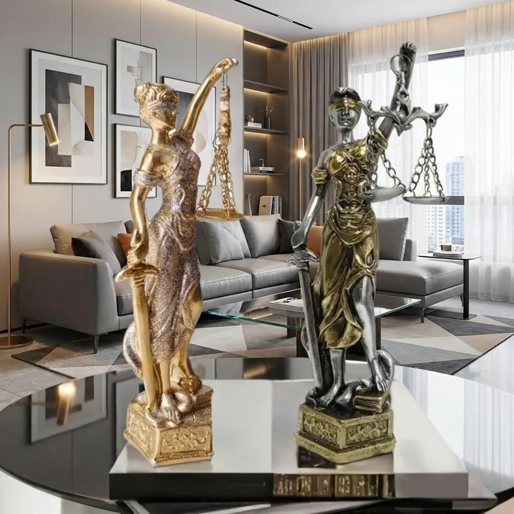 Statue de la déesse de la justice de style européen, déesse grecque, en résine vintage, ornements de bureau, objet décoratif exquis pour le bureau