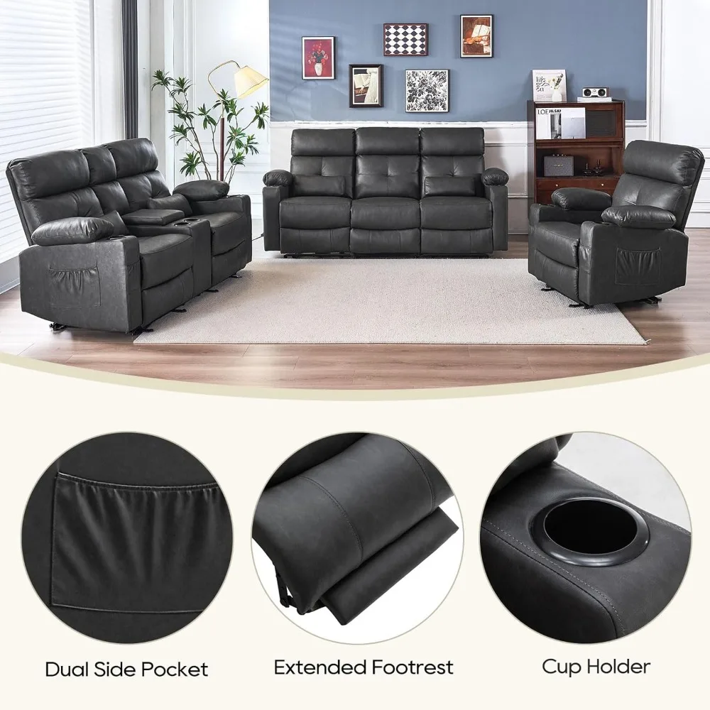 Set Sofa kursi untuk ruang tamu, Set Sofa furnitur Recliner 3 buah, Set Sofa malas daya untuk ruang tamu, Set furnitur