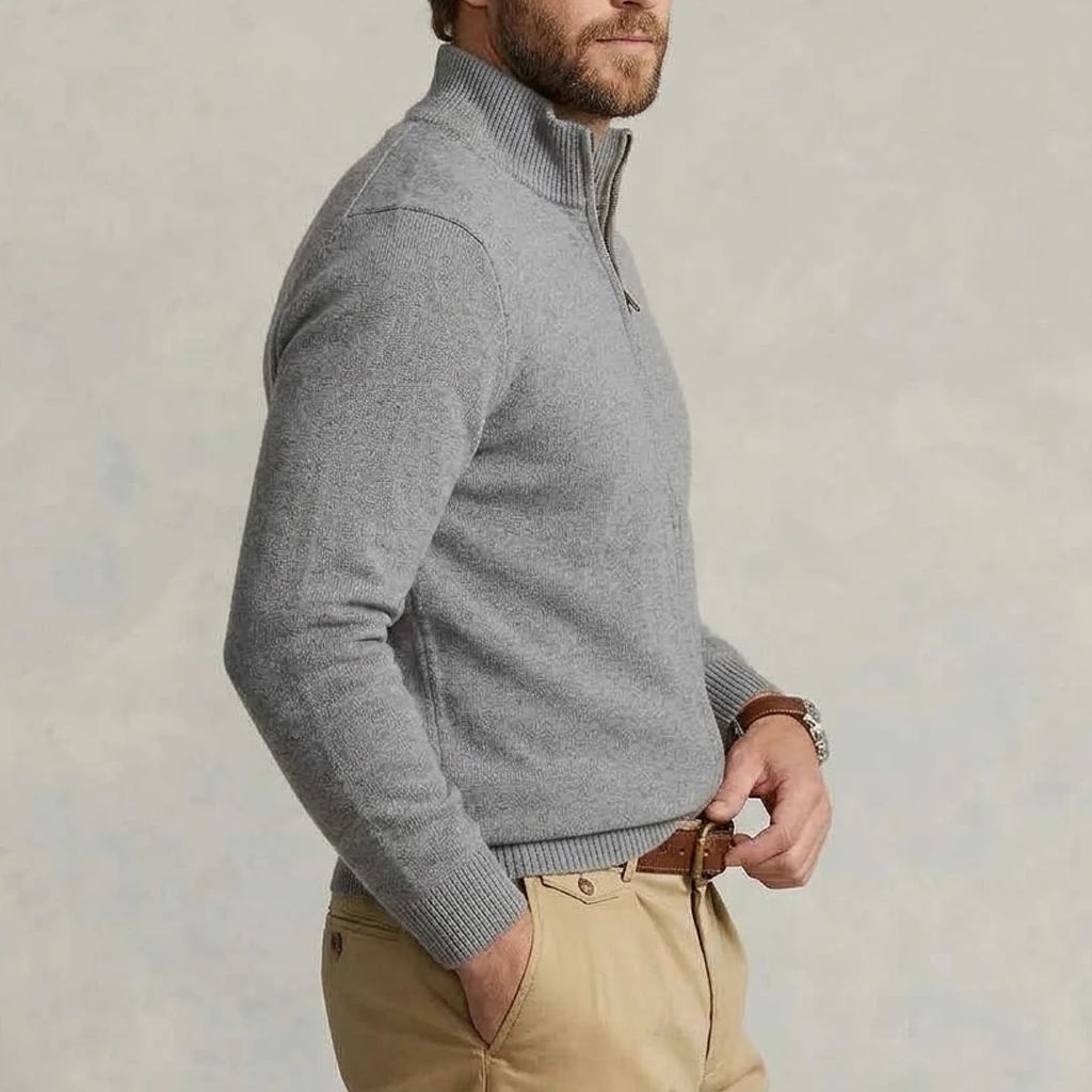Herbst Herren Strick-Cardigan mit Reißverschluss, lässige Jacke mit Stehkragen, weiche Jacke, schmale Passform, thermische Winter-Oberbekleidung für Herren – Detail 13
