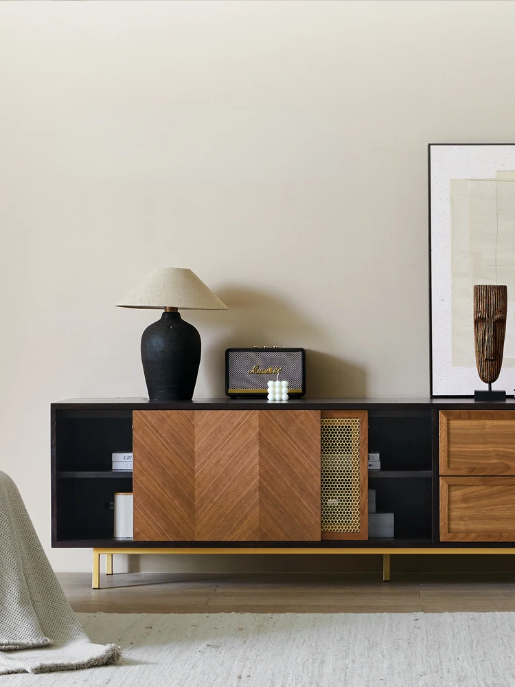 Coffee Table Combination Modern Simple and Light Luxury Living Room Small Apartment Black Walnut Audiovisual Cabinet