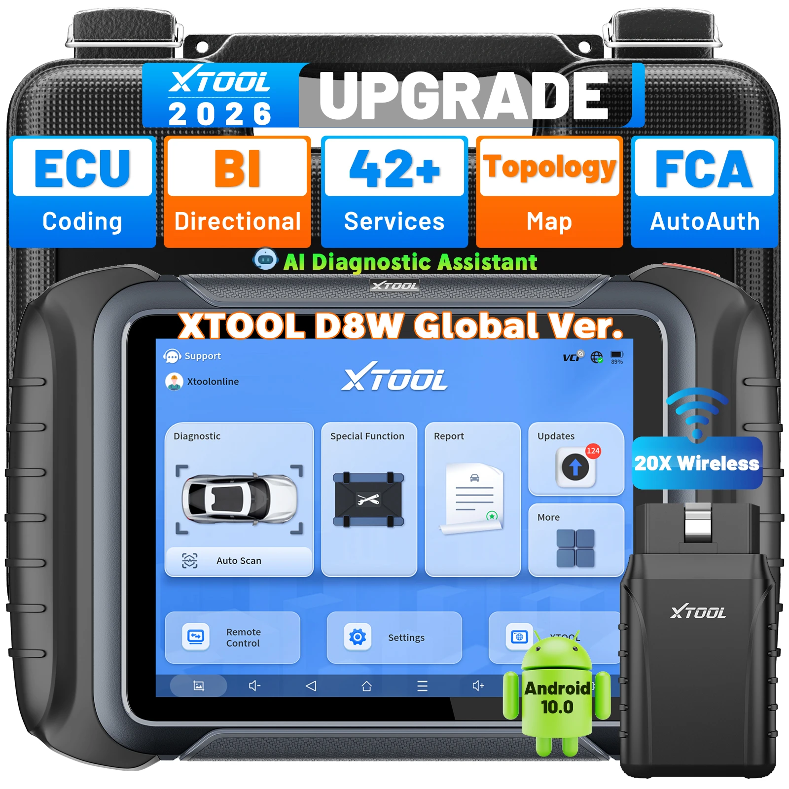 USA Warehouse XTOOL D8W Key Code Reader Auto Key Programmer Wireless Obd2 Scanner Ecu Coding Machine Full System Diagnostic Tool