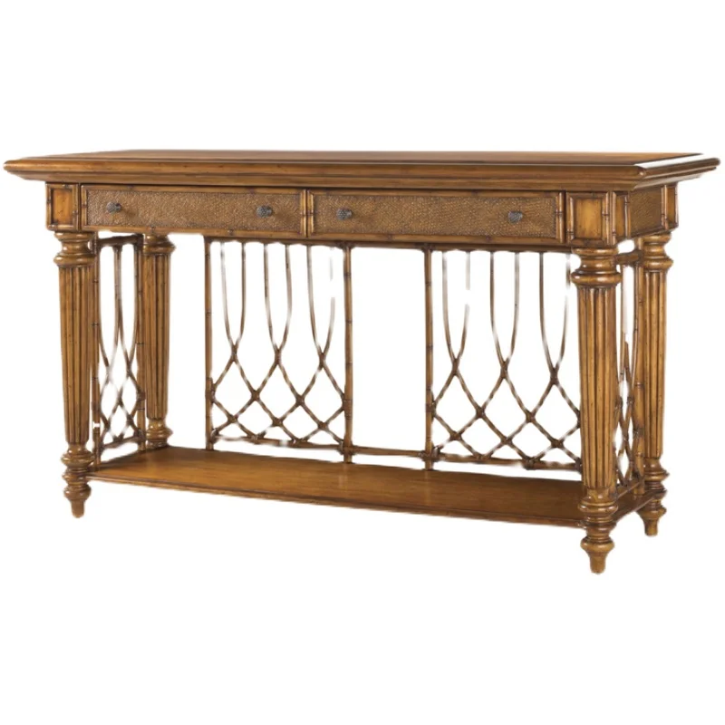 Rattan Solid Wood Bamboo Joint Console Tables American Carved Wall Distressed Side View Sets