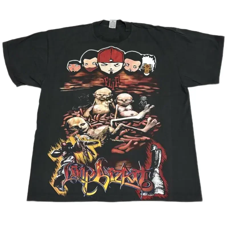 Vintage Limp Bizkit AOP Hot Dog Flavored Water Flip 90s Band XL T-Shirt REPRINT