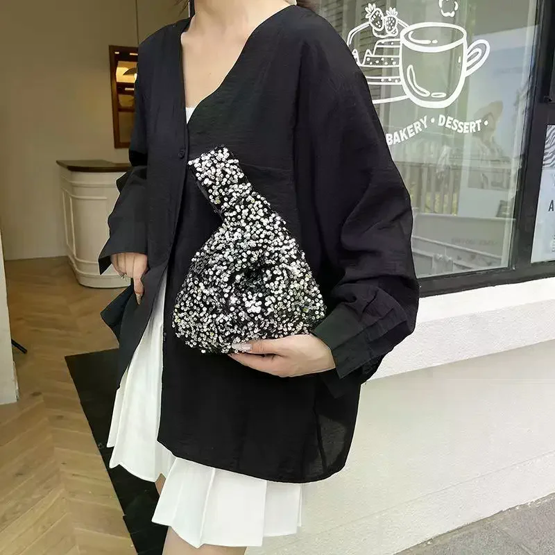 Fashion Starry Sky Blingbling Handbag Art Fashion Knot Portable Storage Bag Casual Cute Party Banquet Bag Wrist Bag