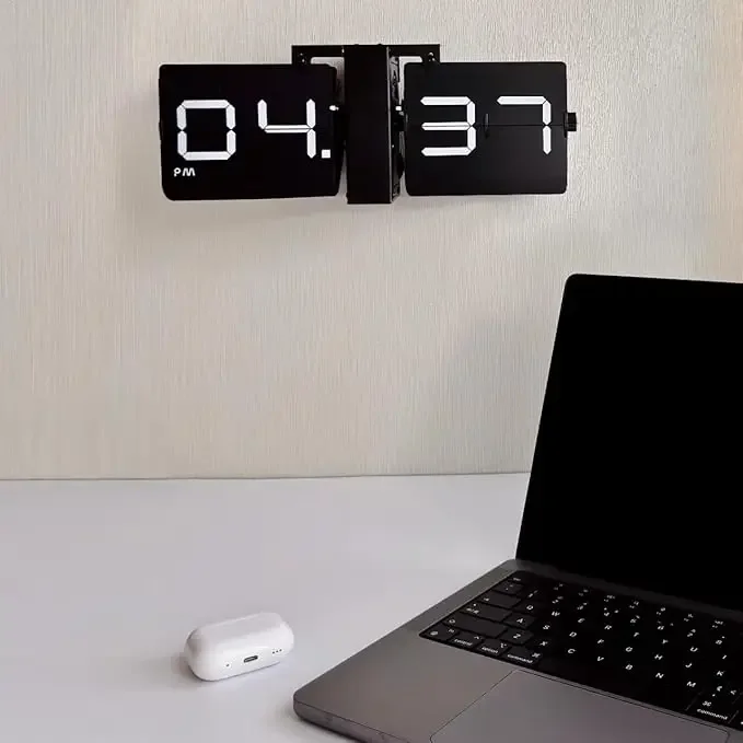 Flipping Clock Battery Powered Digital Time Display Silent Movement Mechanical Automatic Page-turning Clock Wall-mounted Decor
