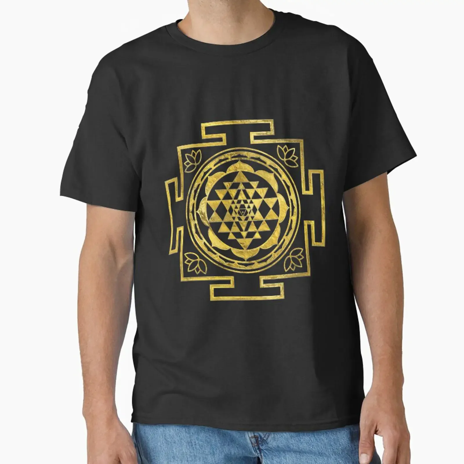Golden Sri Yantra Chakra designed and sold by k9printart vintage Washed Breathable Top For Everyday Wear Unisex Casual graphic