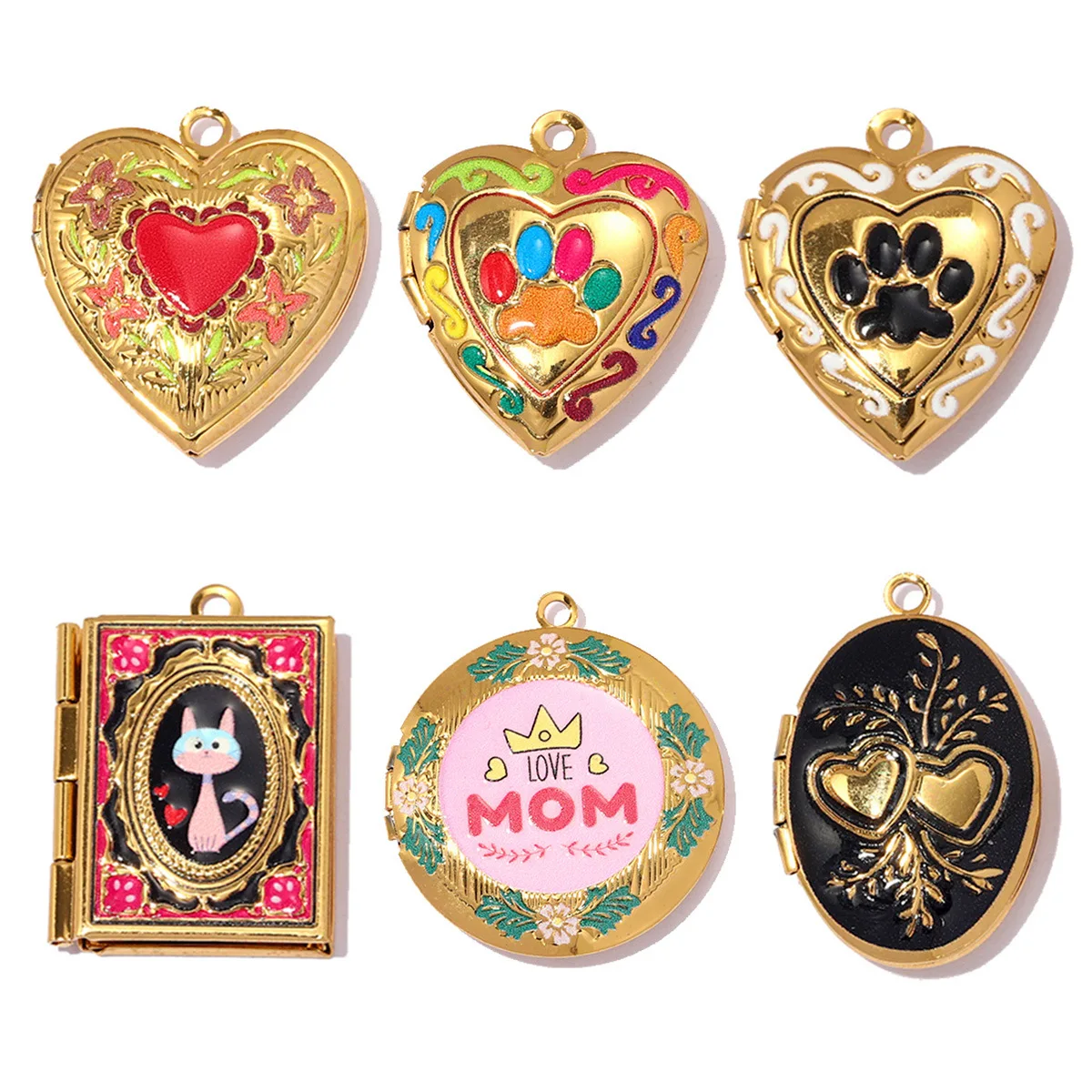 Retro Stainless Steel Love Cross Charm Simple Gold Color Irregular Color Matching Pendant Fashion Necklace Jewelry Accessories