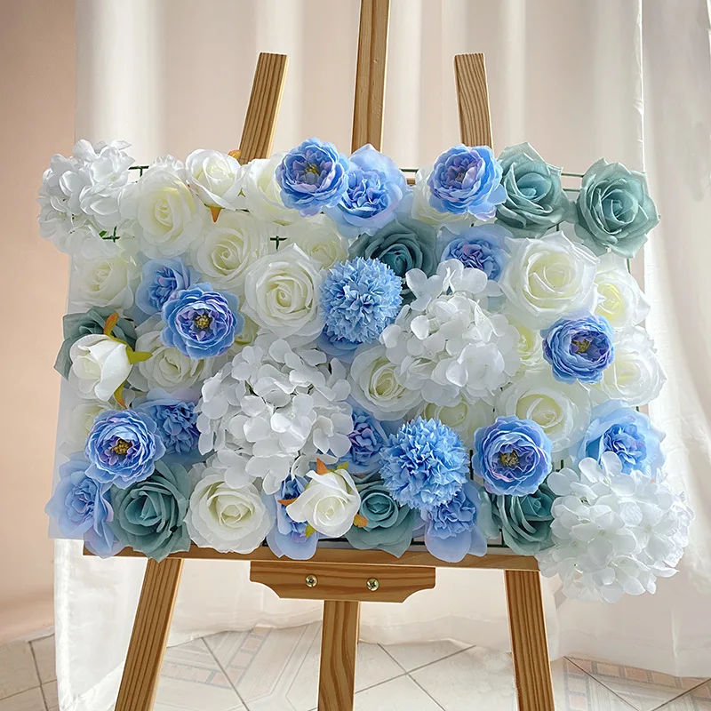 60*40cm Wedding decor Roll up Cloth Decorative Silk Rose Peony artificial flower wall panel backdrop