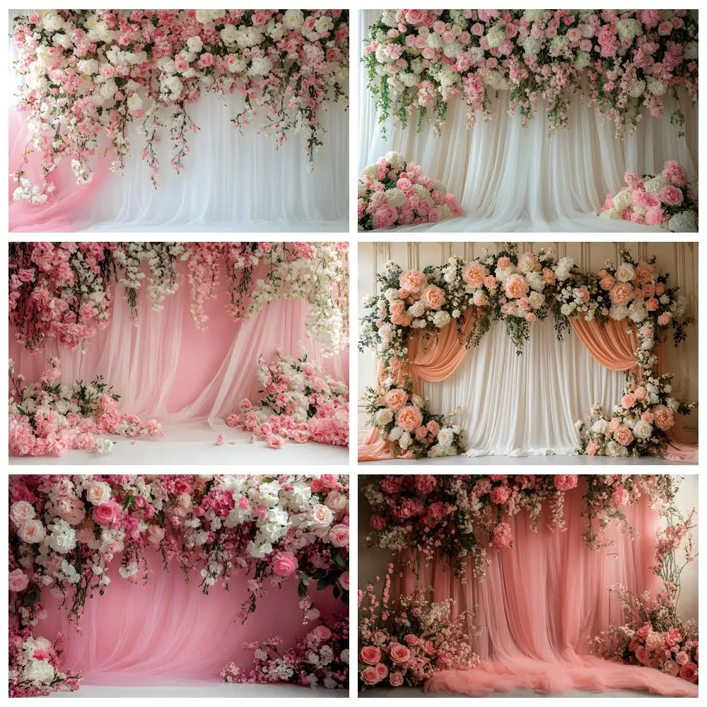 

Wedding Party Backdrop Flowers Curtain Bridal Shower Engaged Ceremony Bride Portrait Maternity Dresses Photoshoot Background