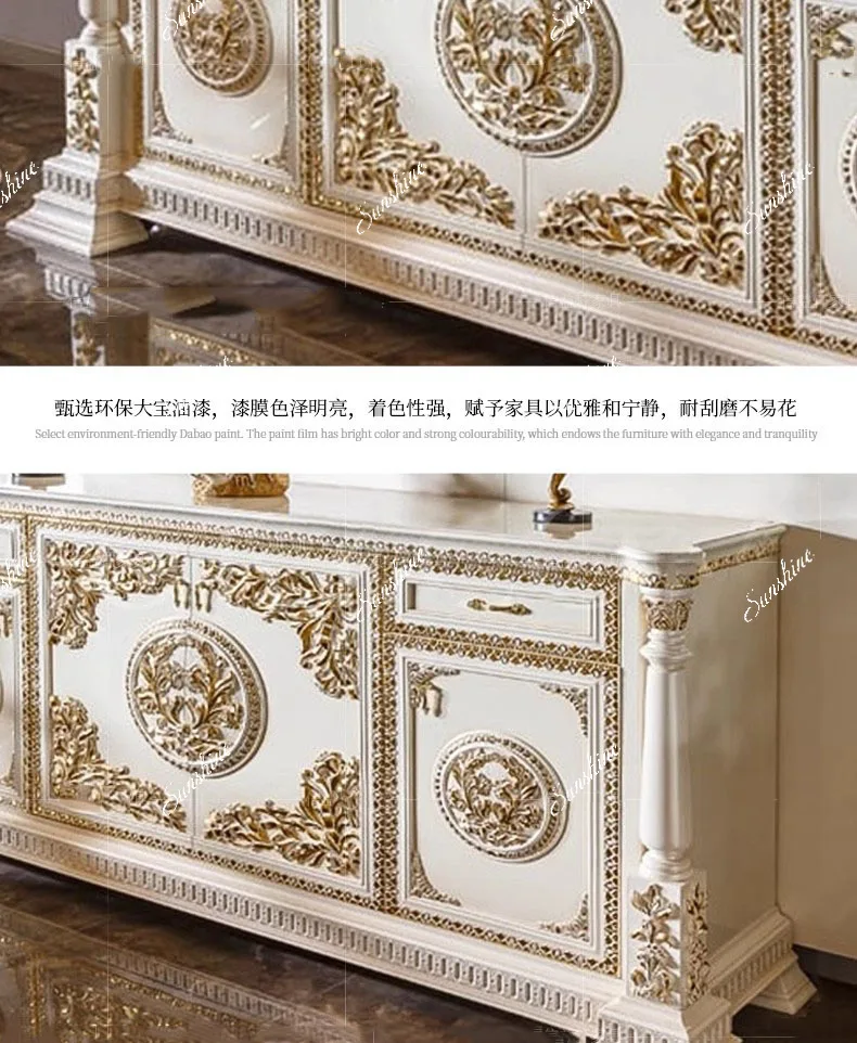 French solid wood carving flower white storage cabinet villa study side cabinet