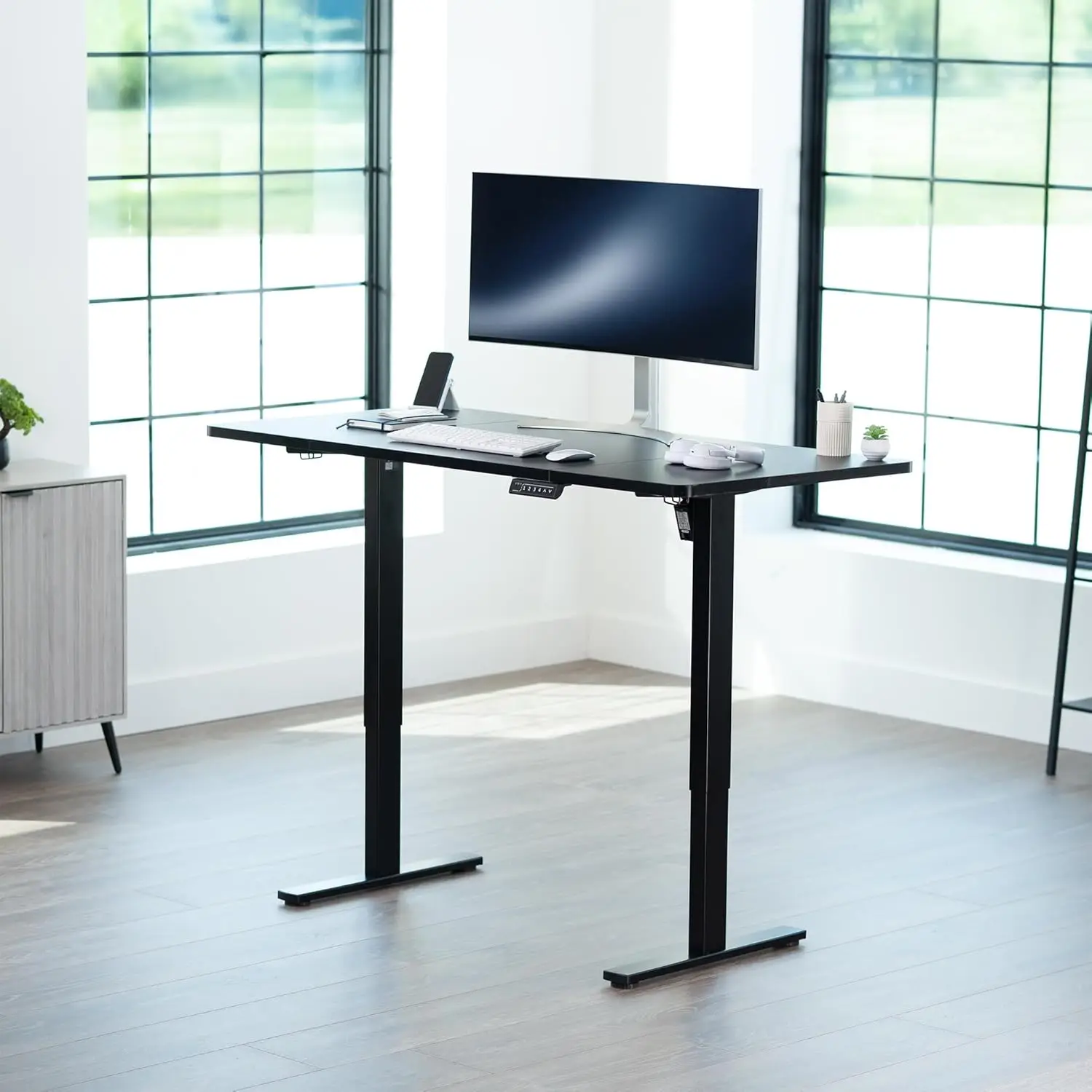 #Electric 60 x 24 in Standing Desk, Memory Height Adjustment, 1B Series, Holds 220 lbs, One-Piece Black Top, Black, Customized