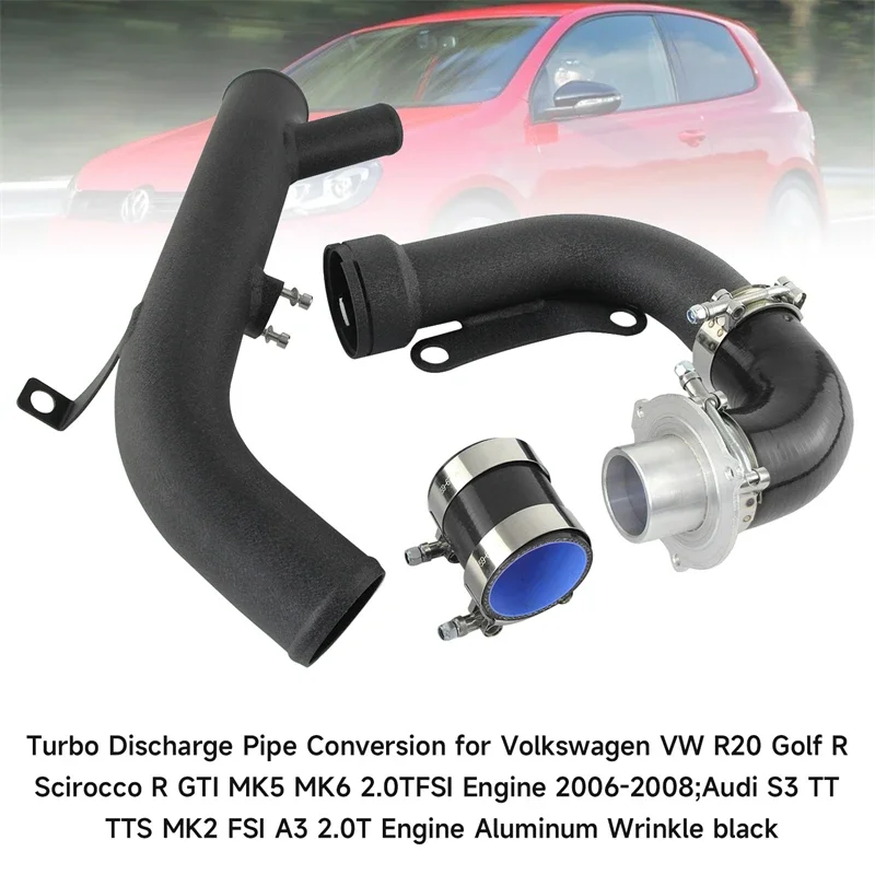 New Wrinkle black Aluminum Turbo Discharge Pipe Conversion Fit For VW R20 Golf Scirocco R Audi TTS 2.0TFSI Engine 2006-2008