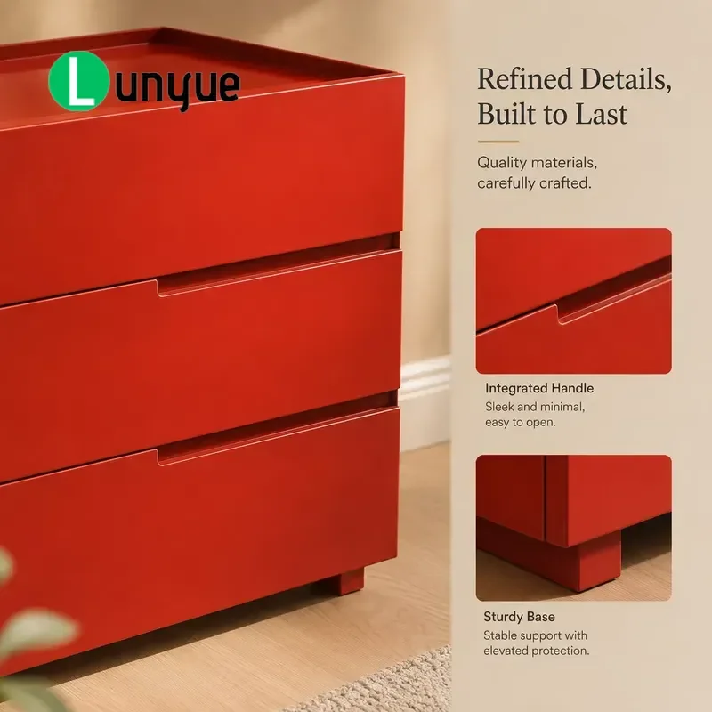 Modern Red Solid Oak Side Cabinet Eco Friendly Living Room Storage Drawers Simple Design Furniture For Home Decor