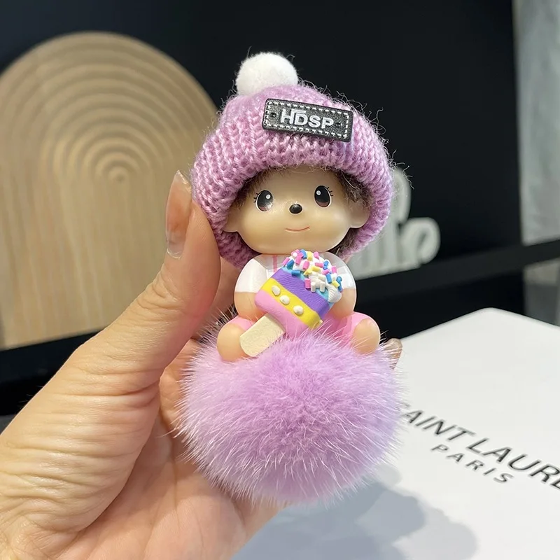 Mongqiqi cute little baby cartoon car keychain pendant for Instagram plush bag decoration gift