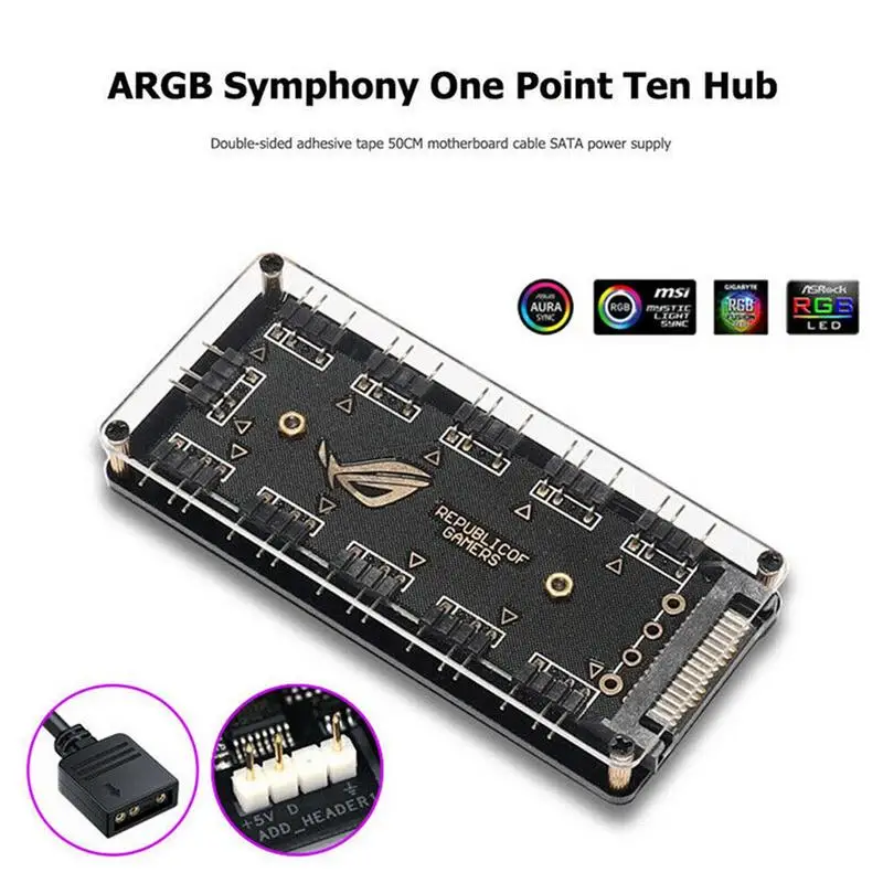 ARGB Extension Cable 3-Pin ARGB Splitter Extension Cable 11 Port 5v PC ARGB Splitter Hub Addressable Link Multiple Points For PC