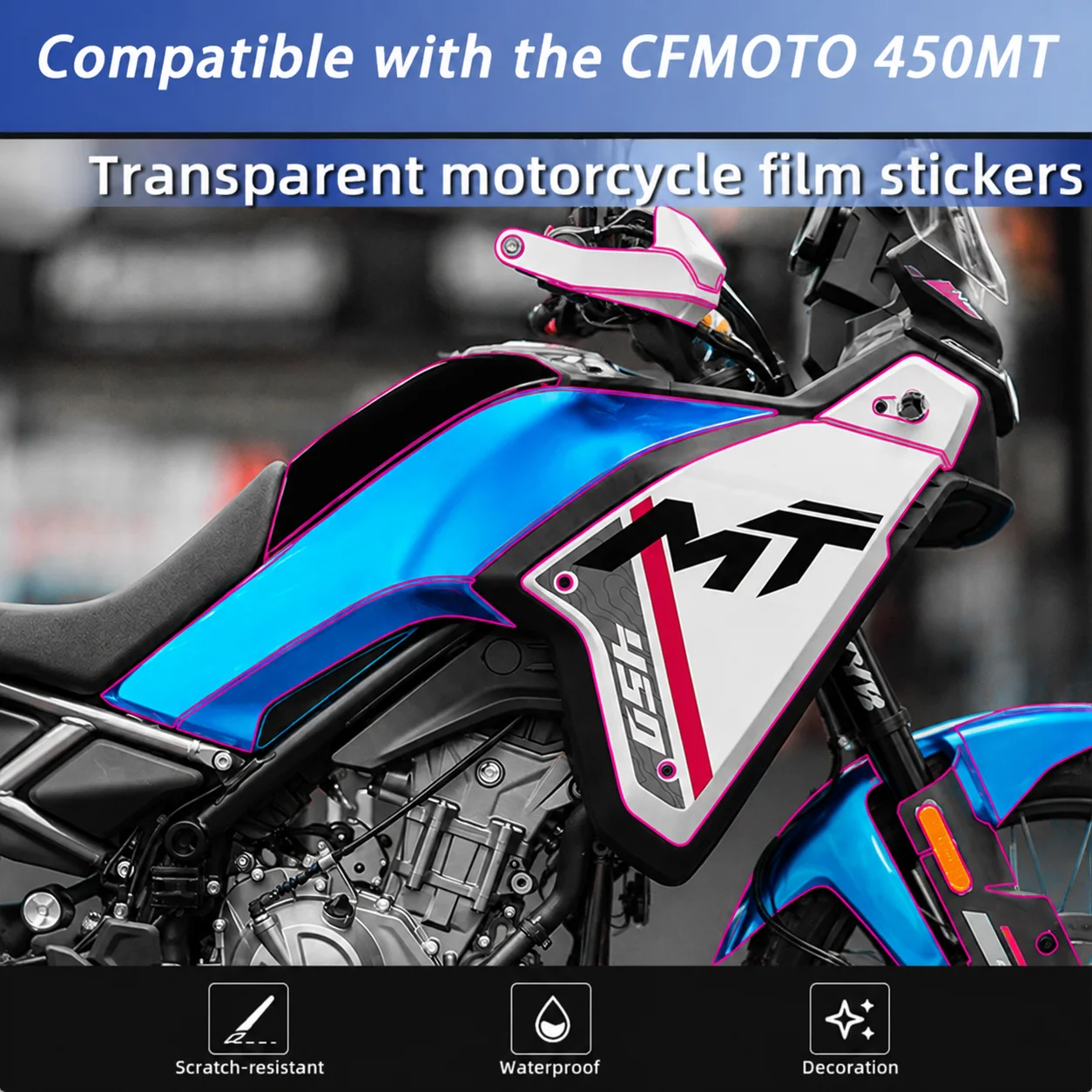 Motorcycle Tank Transparent Protector Sticker Compatible with 24-26 CFMOTO 450MT, Self-healing Invisible Car Wrap Decal