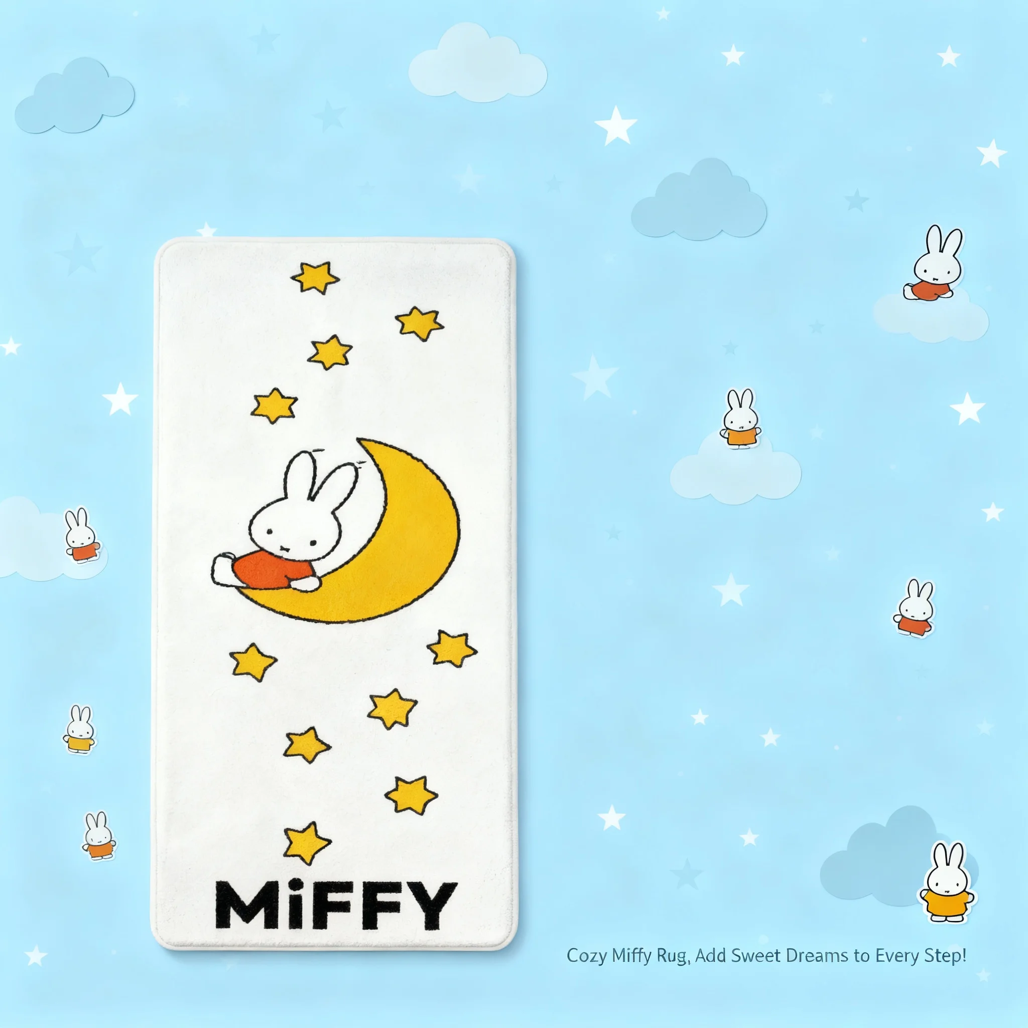 

Cute Cartoon Miffy Rabbit Long Carpet Printed Floor Mat Imitation Cashmere Living Room Sofa Home Bedside Blanket Foot Mat Kawaii