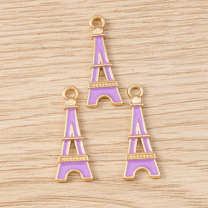 10pcs 9x24mm Cute Enamel Tower Shape Charms Pendants for Jewelry Making Drop Earrings Necklaces Bracelets DIY Crafts Supplies