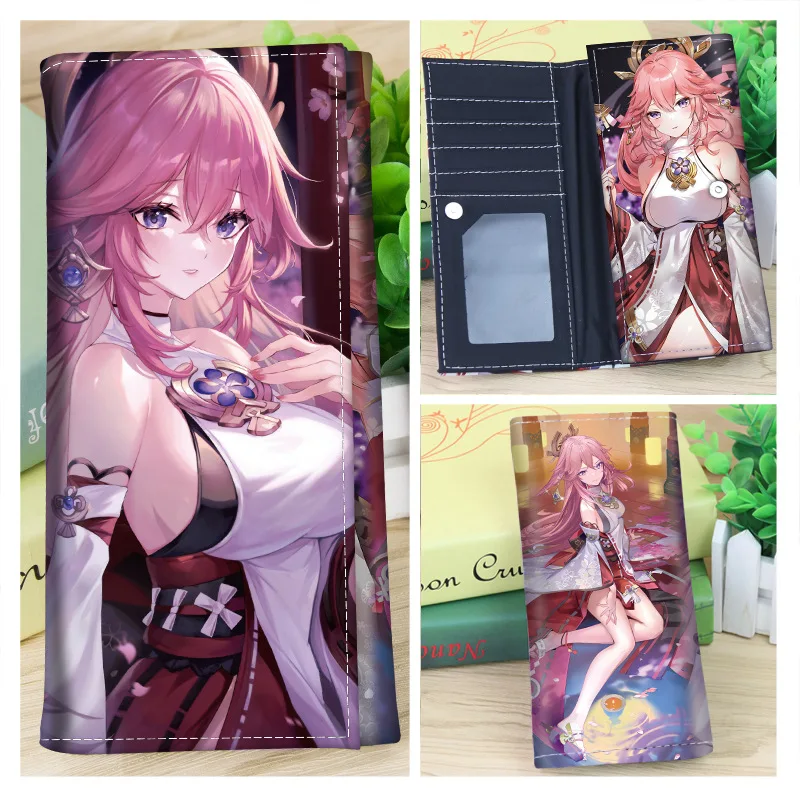 Genshin Impact Qiqi Kazuha Tartaglia Xiao Venti Klee Ganyu Keqing Hu Tao, cartera larga de moda, monedero de PU, lindo regalo de Cosplay, 18x9CM