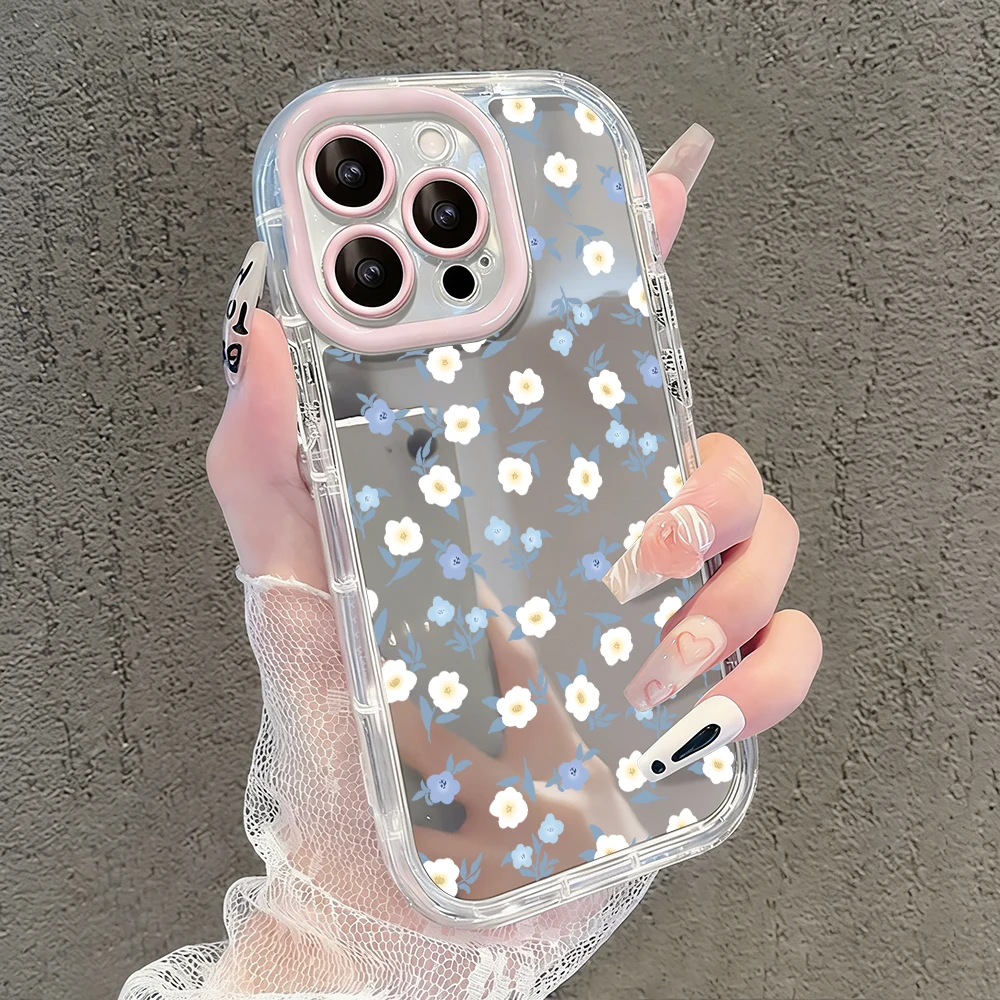 Niedliche Wildblumen- und Unkraut-Motiv Air Cushion Spiegel Handyhülle für iPhone 17 15 14 16 Pro Max 13 12 11 Pro XR XS 7 8 Plus 17Air Girl Cover – Detail 9