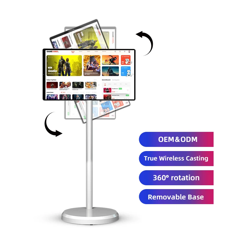 

Белый телевизор с плоским экраном 6 ГБ + 128 ГБ 21,5 дюймов, цифровая вывеска на колесах, подвижная зарядка, умный дисплей, интерактивный умный портативный телевизор
