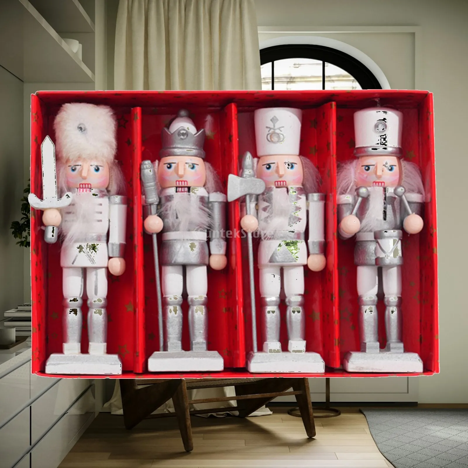 Set of 4 Wooden Christmas Nutcracker Tabletop Ornament Xmas Gift Collection Handmade