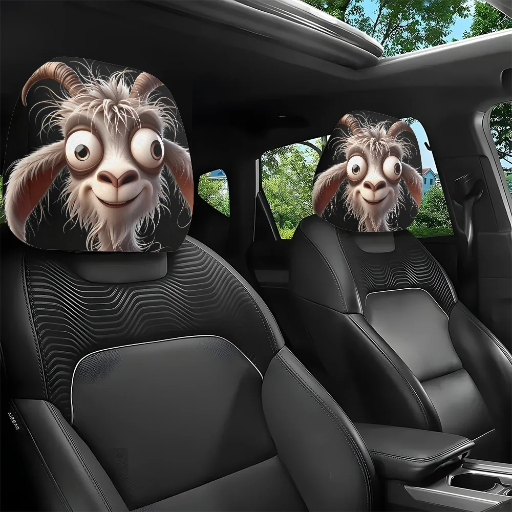 2pcs Car Headrest Covers Featuring a Quirky Big-Eyed Sheep Design, Suitable for Car Seat Cushions, Headrests, And Neck Pillows