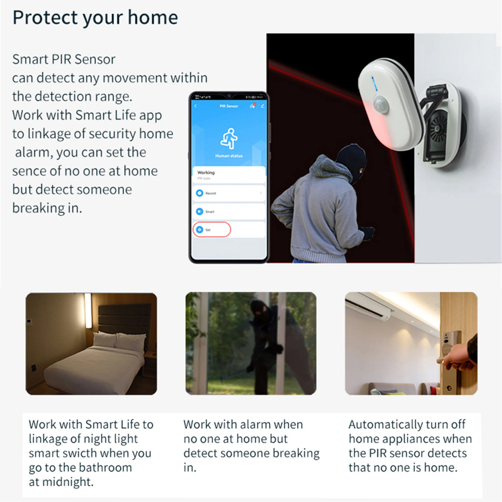 Intelligent PIR Motion Sensor Rotatable Adjustable Human Sensor For Office