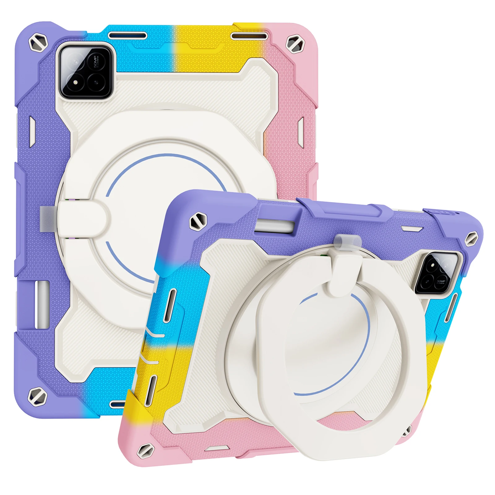 

For Xiaomi Pad 7 / Pad 7 Pro Case Hand Grip Kickstand PC + Silicone Tablet Cover with Pencil Holder - Colorful Pink