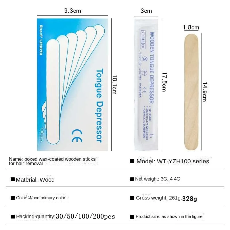 30/50/100/200PCS Disposable Tattoo Tongue Depressor Body Waxing Tools Wooden Body Hair Removal Stick Individually Packing