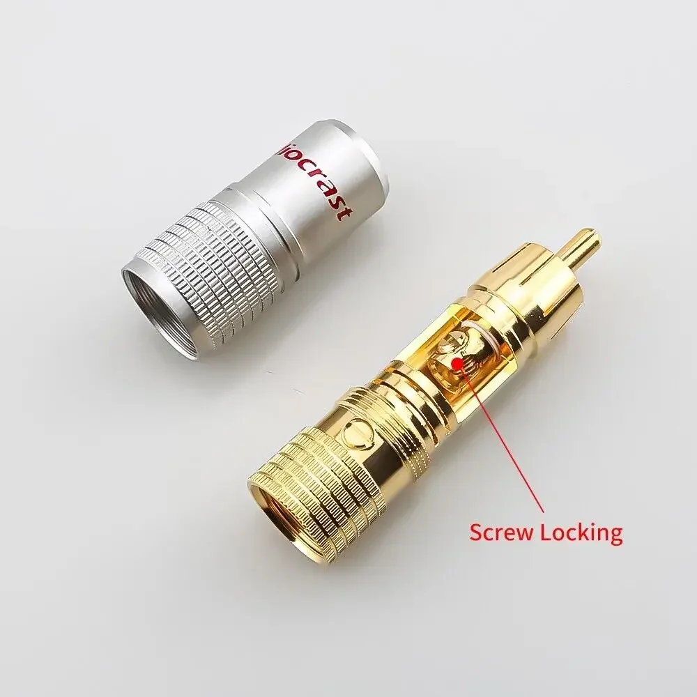 4 Pcs RCA Plug HIFI Audio Cable Male 24K Glod plated Connector Screw locking