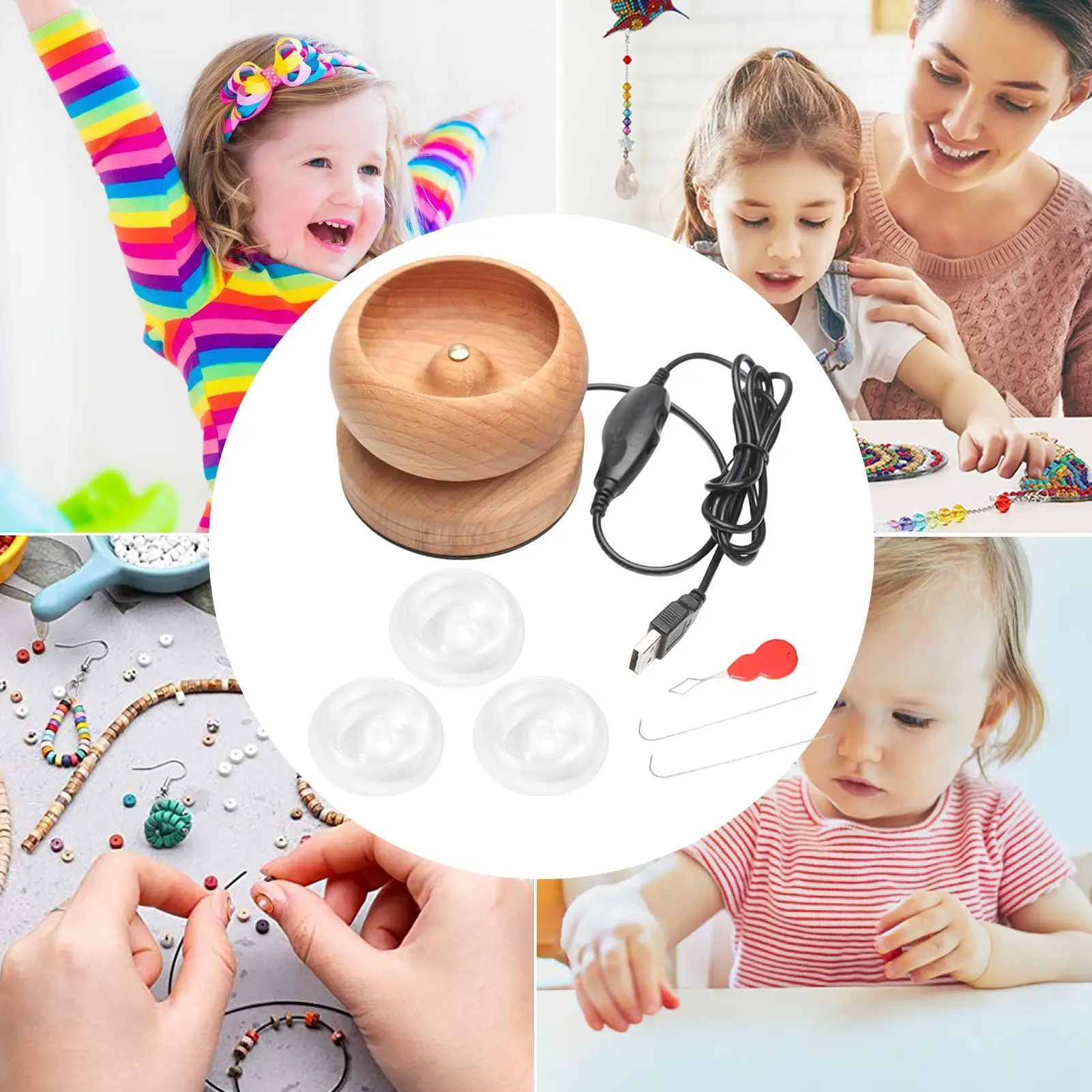 Elektryczny spinner do koralików z drewnianym regulatorem prędkości, artykuły do rękodzieła, dla hobbystów, miłośników biżuterii, dziewcząt i kobiet.