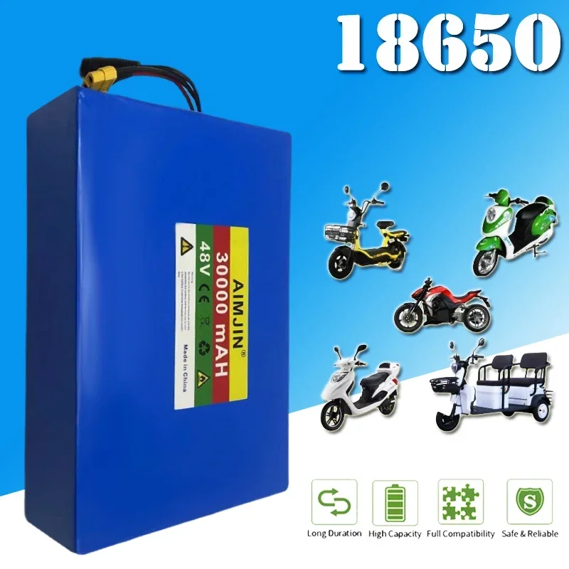 48V 30Ah 13S8P nuevo paquete de batería de litio 18650 1000W motocicleta de alta potencia 30A con BMS y otros vehículos de transporte